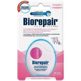 Зубна нитка-флос Biorepair Захист ясен з гідроксіапатитом і гіалуроновою кислотою, 30 м &mdash; фото упаковки | аптека Добрий Доктор