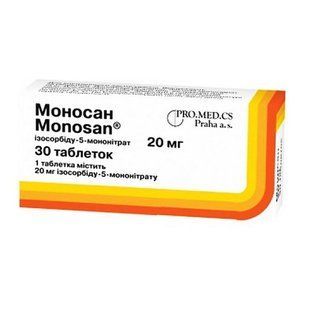 Моносан 20 мг таблетки №30 шт Ізосорбід &mdash; фото упаковки | аптека Добрий Доктор