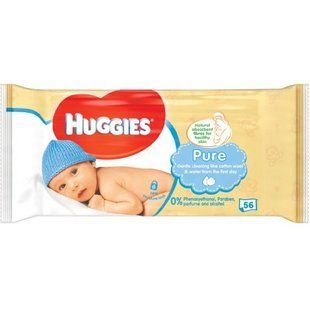 Серветки вологі дитячі Huggies Pure Gold, 56 штук &mdash; фото упаковки | аптека Добрий Доктор
