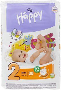 Подгузники Happy Bella Baby mini 3-6 кг р.2 №38 &mdash; фото упаковки | аптека Добрый Доктор